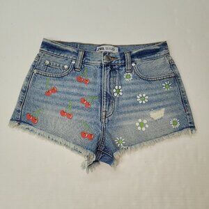 ZaraxAeropostale Vintage High Rise Shorty Denim Short Women Size 2‎ Cherry Daisy